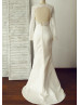 Long Sleeves Ivory Lace Satin Simple Elegant Wedding Dress